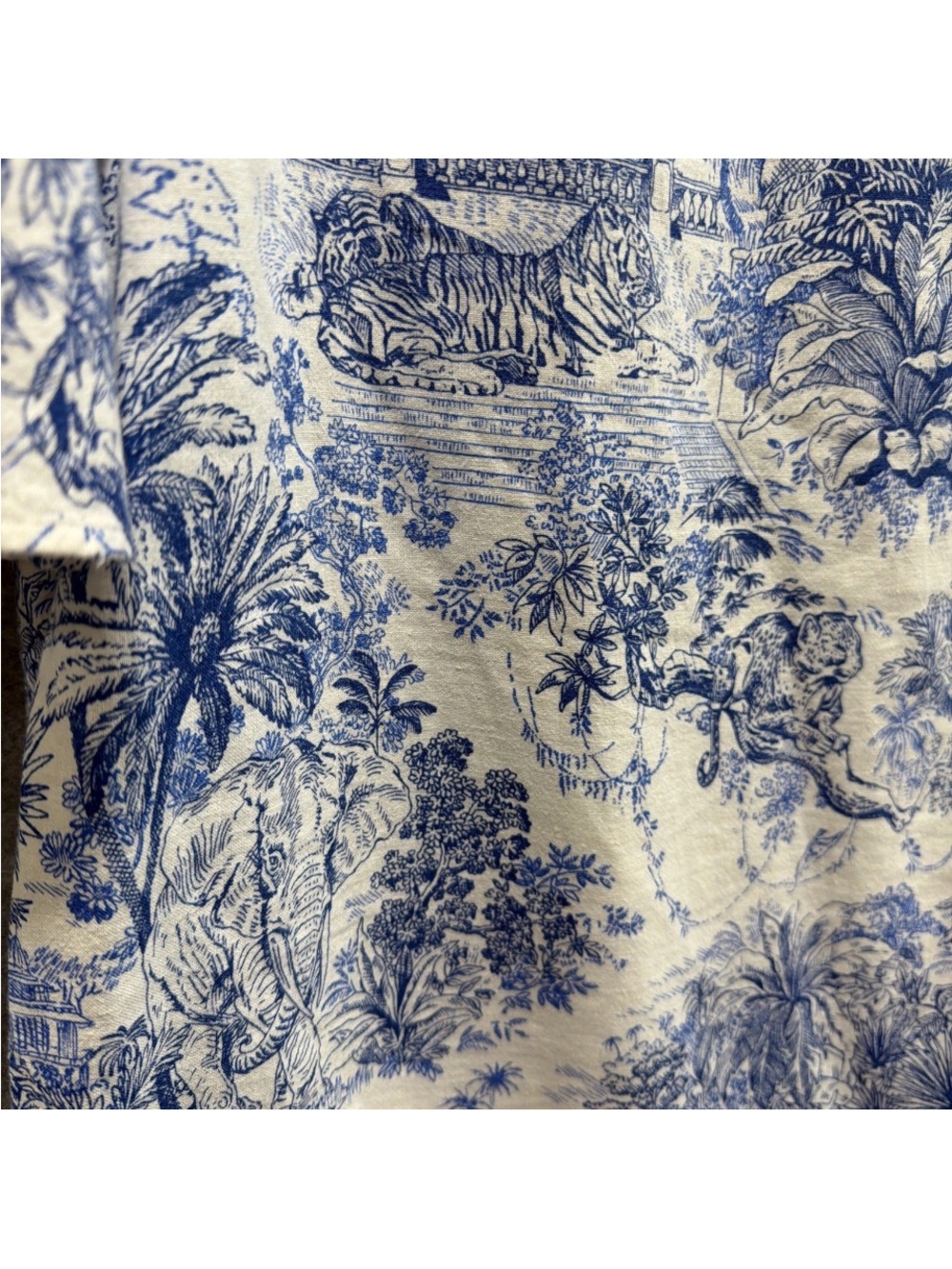 H&M Blue and Cream Toile Print Mini Tunic Linen Blend Dress no size tag 42” Bust - Picture 6 of 9